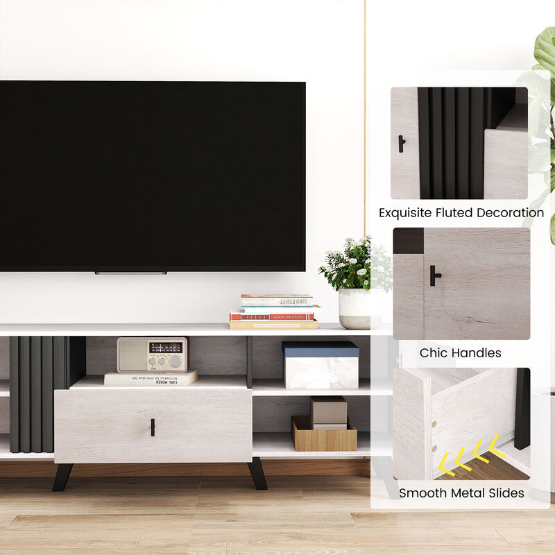 Mid-Century Modern TV Stand Entertainment Center for 80" TV, Stylish Living Room Piece