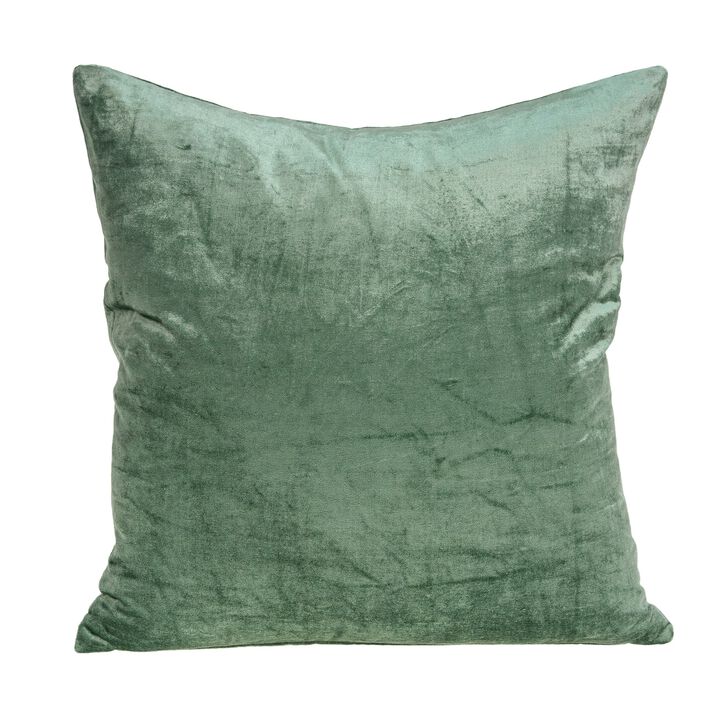 18" Solid Green Handloomed Cotton Velvet Square Throw Pillow