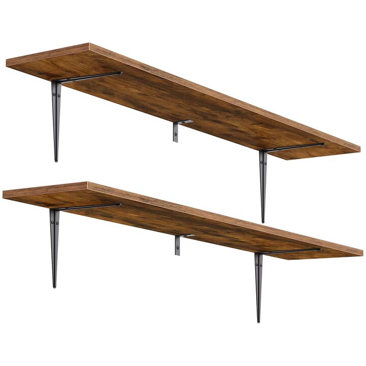 Set of 2 Floating Shelves for Wall with Metal Brackets for Display-Brown