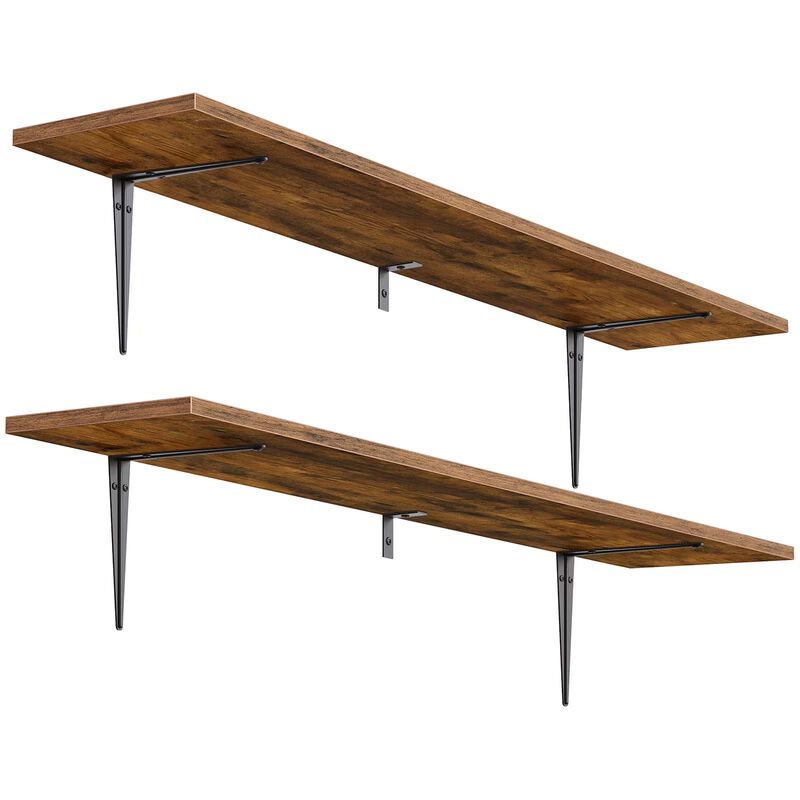 Set of 2 Floating Shelves for Wall with Metal Brackets for Display-Brown image number 0