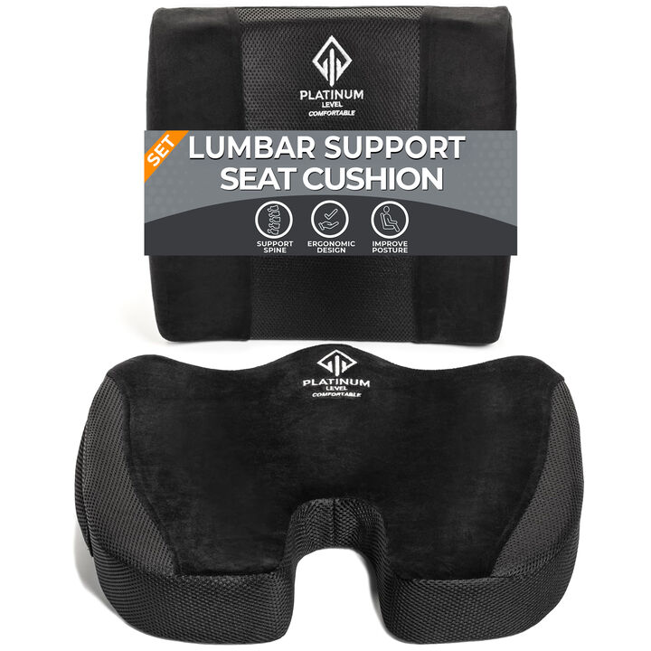 Platinum-Level Comfortable Ergonomic Memory Foam Lumbar & Seat Cushion Back,Tailbone Pain Relief