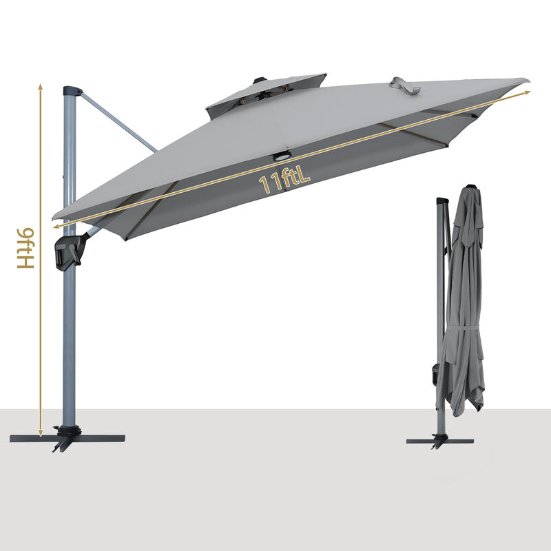 11ft Square Patio Cantilever Umbrella Double Top Outdoor Patio Offset Patio Umbrella 360&deg;Rotation Large Outdoor Umbrella Pool Umbrella for Backyard Garden Deck Pool (Without Base) image number 9