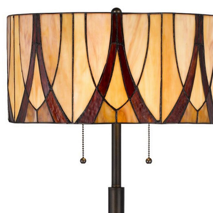 Eli 60 Inch Tiffany Style Floor Lamp, Glass Shade, Metal Base, Antique Bronze-Benzara