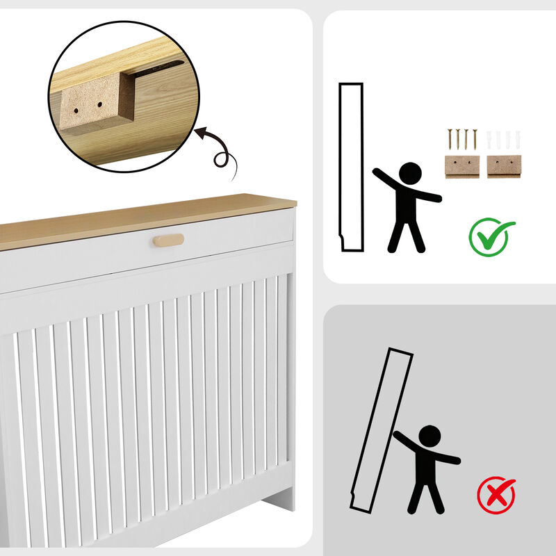 Radiator Cover with Drawer Shelf White Oak Finish Vertical MDF Slat Cabinet image number 7