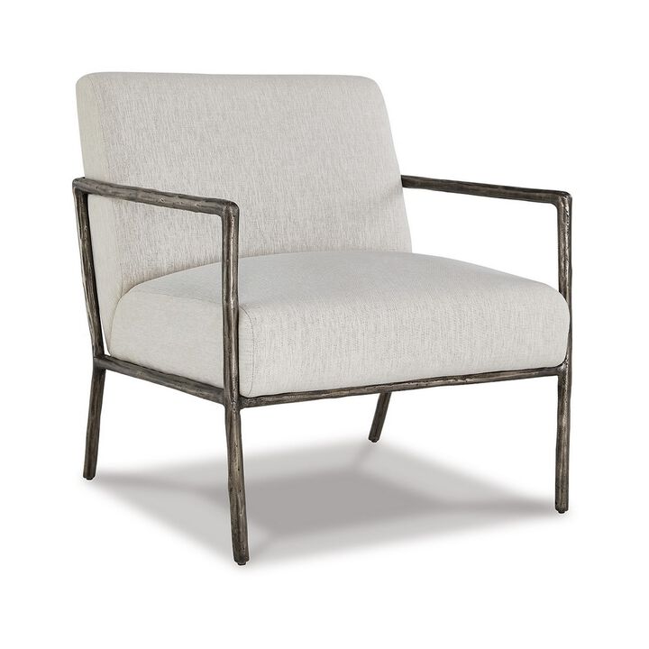 Tusk 30 Inch Accent Chair, Classic Pewter Aluminum Frame, Cream Upholstery-Benzara