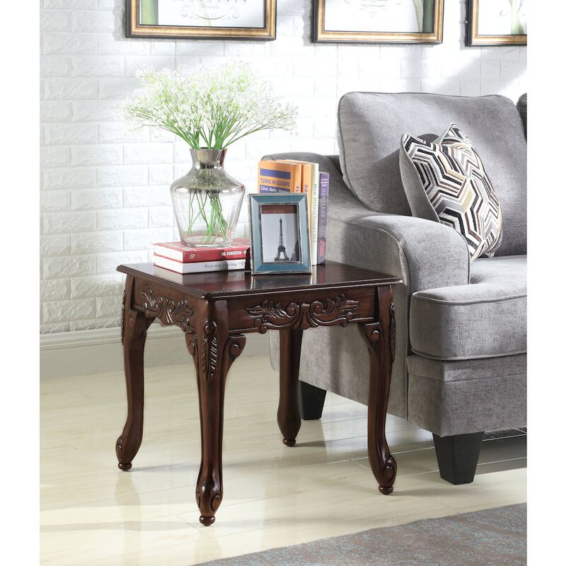 Roundhill Furniture Blush 3-Pc Dark Cherry Finish Wood Coffee & End Table Set