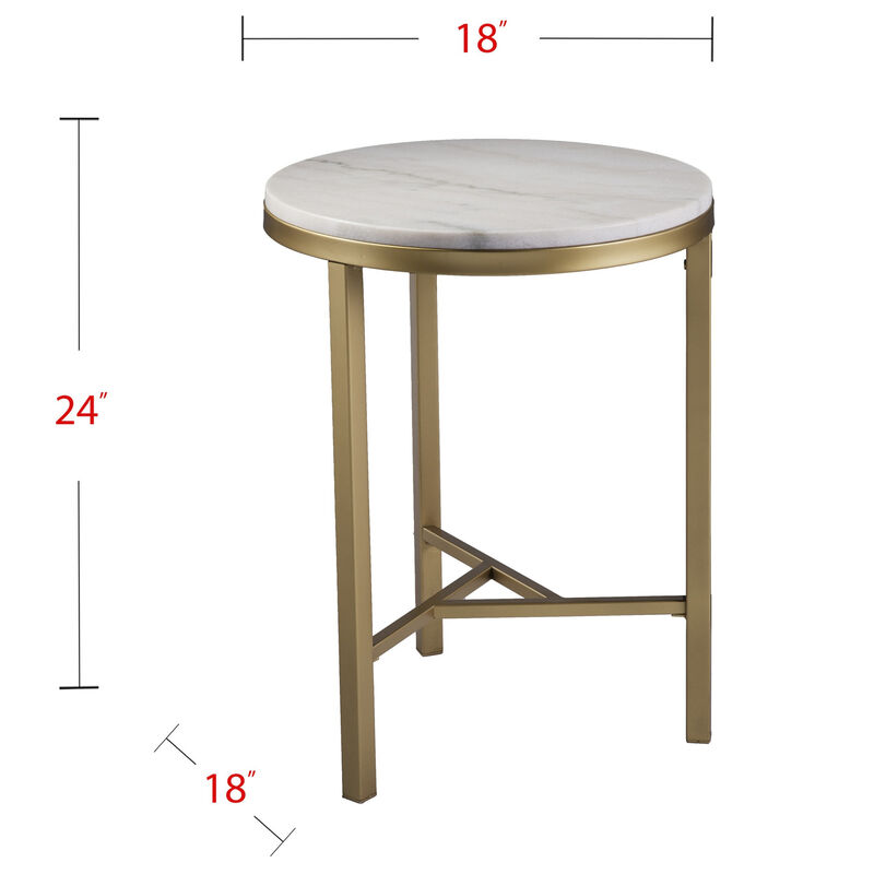 Hivvago 24 Inch  Champagne Genuine Marble Look And Iron Rectangular End Table