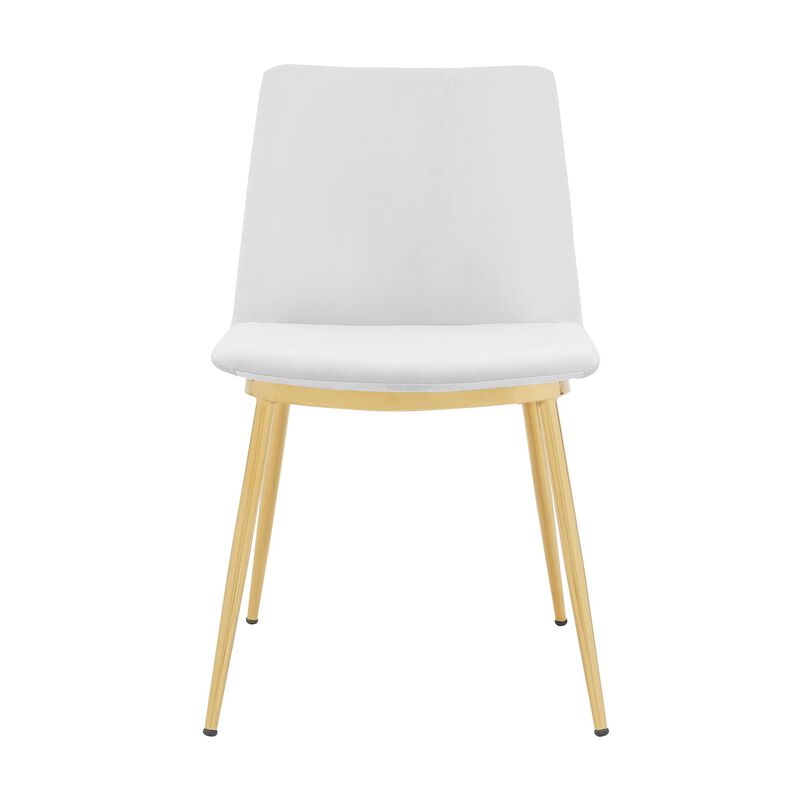 Messina Modern White Velvet and Gold Metal Leg Dining Room Chairs - Set of 2 - Benzara