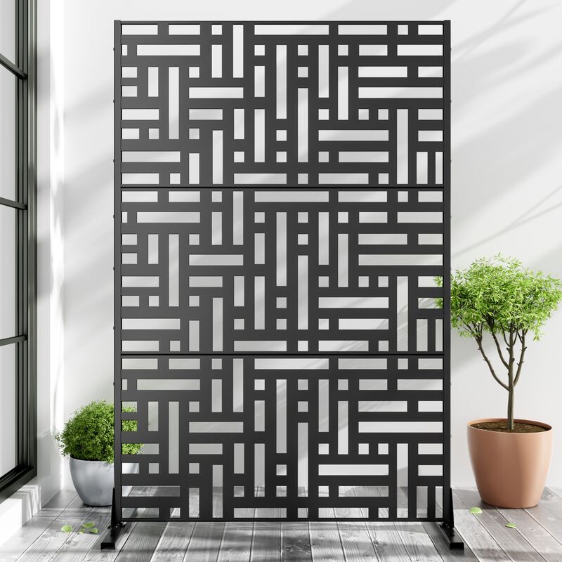 72"x47" Metal Outdoor Privacy Screen, Freestanding Outdoor Divider Privacy Fence