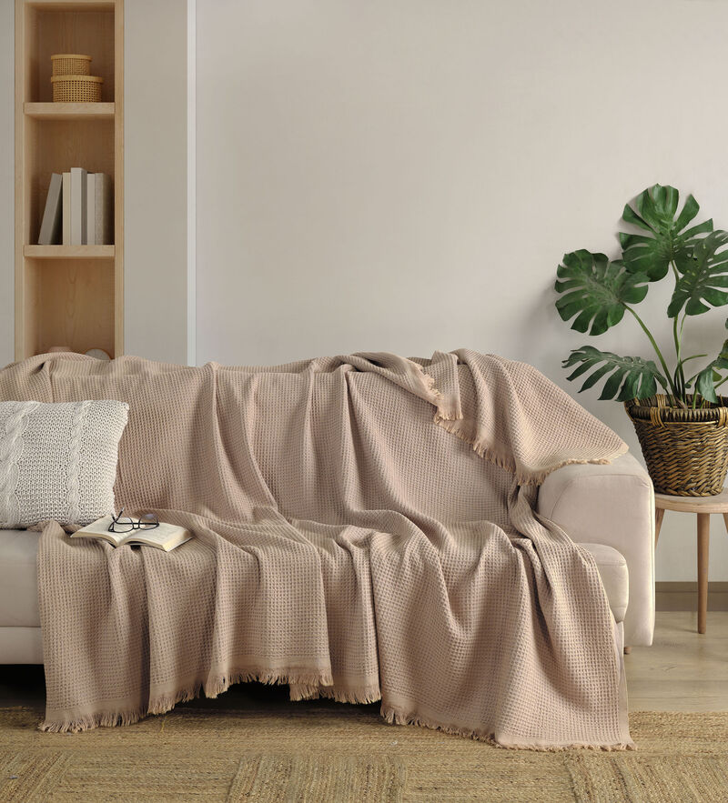 Textile Waffle Plain Cotton Queen Coverlet