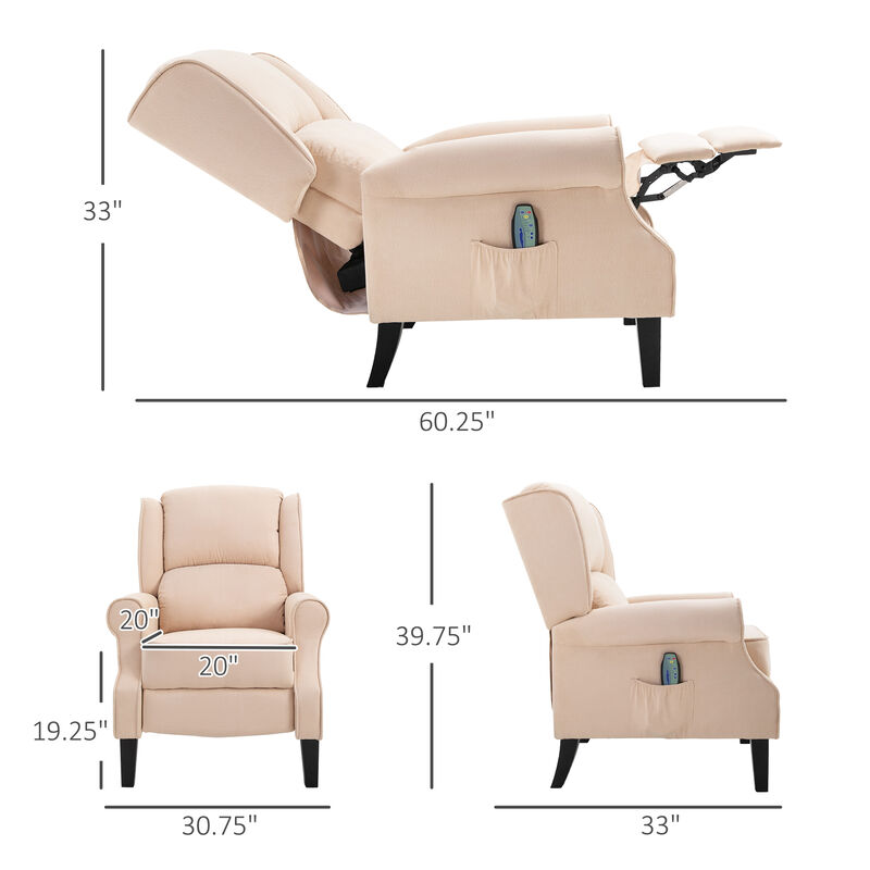 HOMCOM Vibrating Massage Recliner Chair for Living Room, Reclining Wingback Single Sofa with Heat, Faux Suede Push Back Accent Chair with Footrest, Side Pocket, Cream White