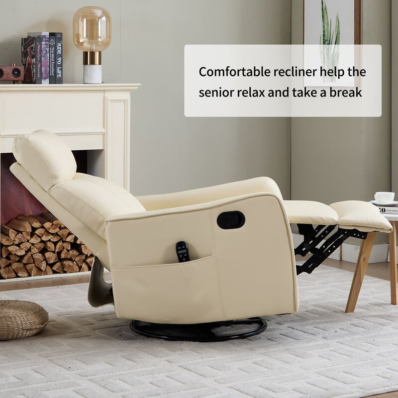 Faux Leather Manual Recliner Chair with Heat and Massage, Living Room Rocker and Swivel Chair image number 5