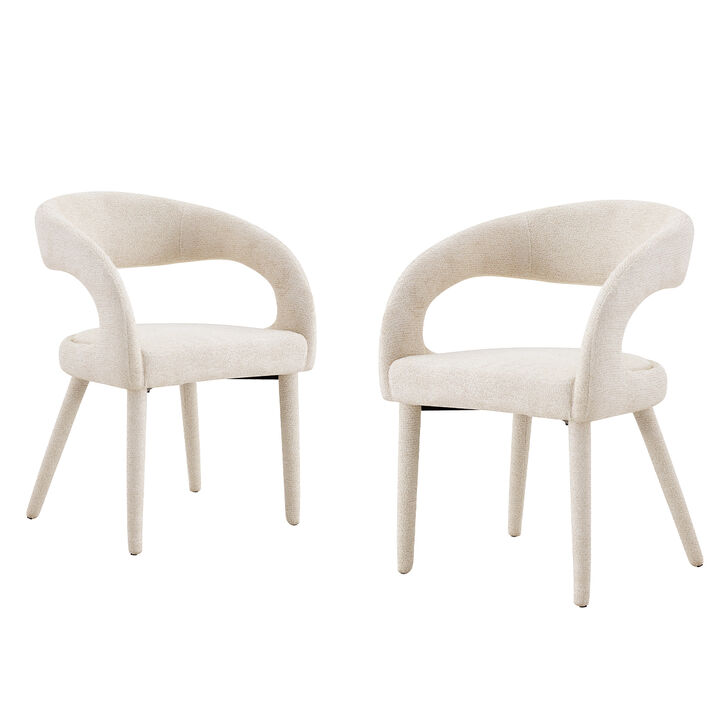 Set of 2 dining chairs, sherpa upholstered open back dining chairs with hollow back, modern metal frame accent chairs for dining room