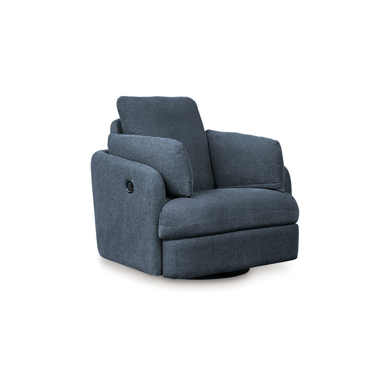 Meso Swivel Manual Glider Recliner Chair, Ink Blue Nuvella Polyester - Benzara