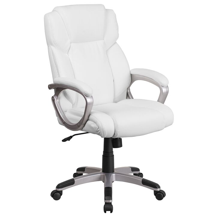 Flash Furniture Carolyn Mid-Back White LeatherSoft Executive Swivel Office Chair with Padded Arms