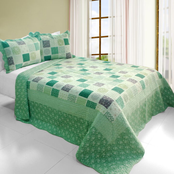 3-Piece Cotton Vermicelli Quilted Printed Quilt Set with Matching Shams