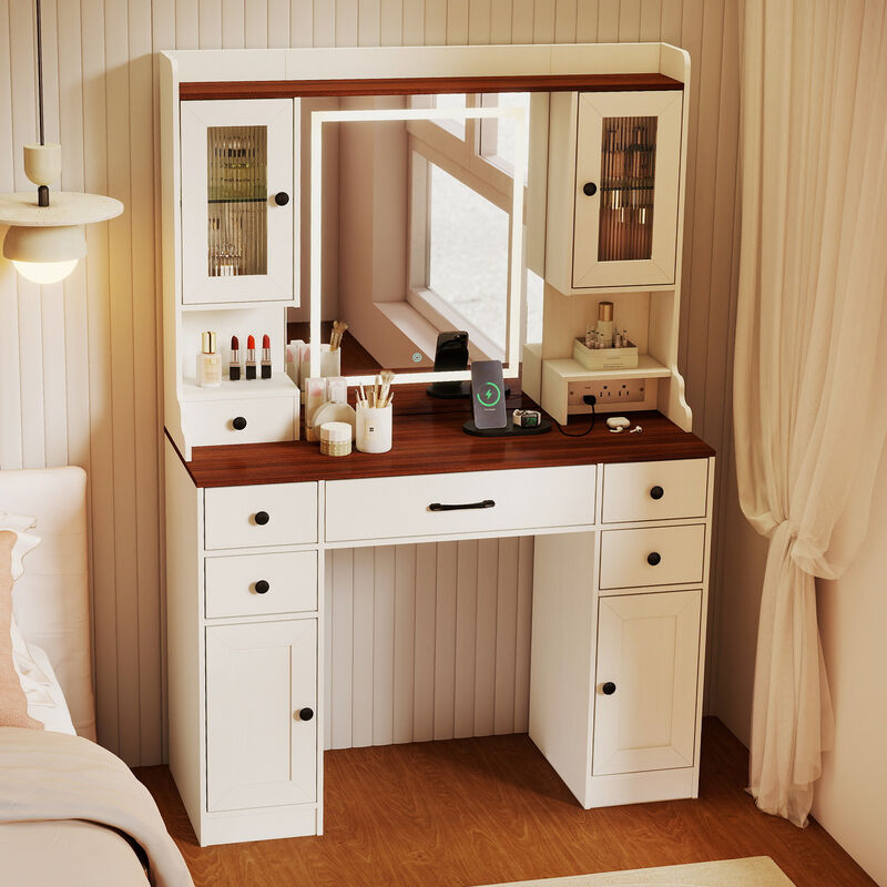 Vanity Dressing Table with Power Outlets and 3 Color Lighting Modes image number 4
