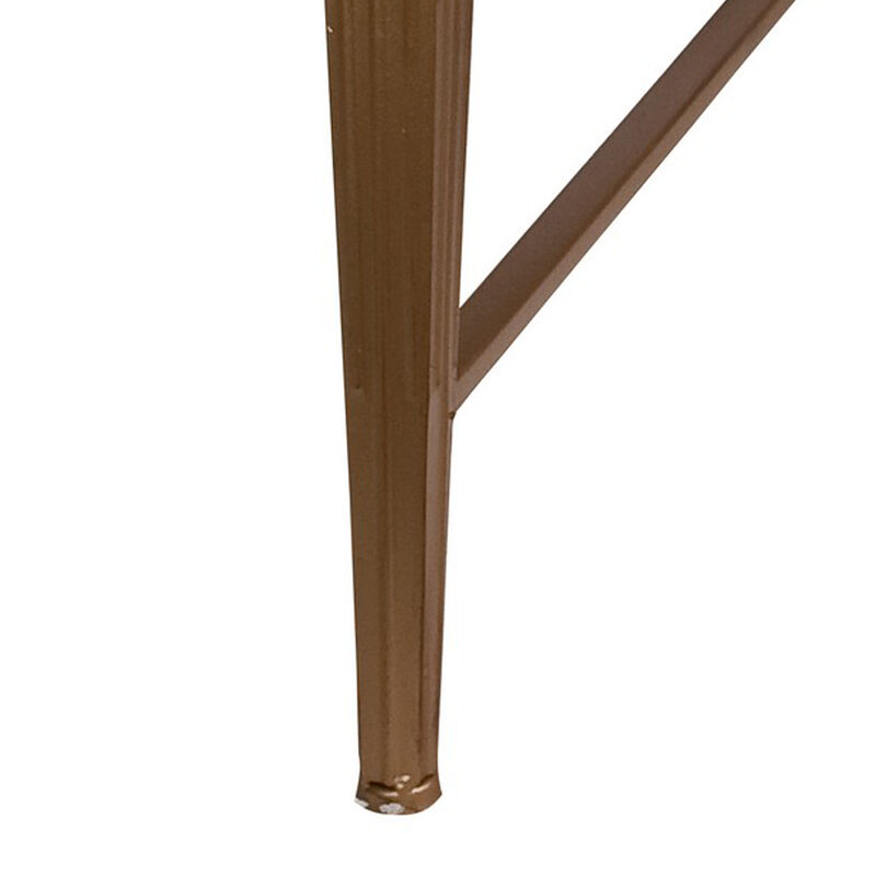 32 Inch Metal Cocktail Table, Circular Pattern Edged Round Top, Copper