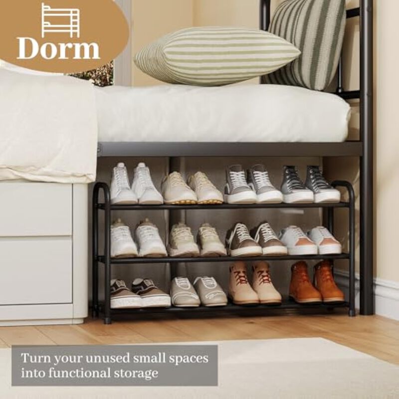 Entryway Metal Shoe Organizer 3 Tier Adjustable Shelves Closet Storage Black image number 3