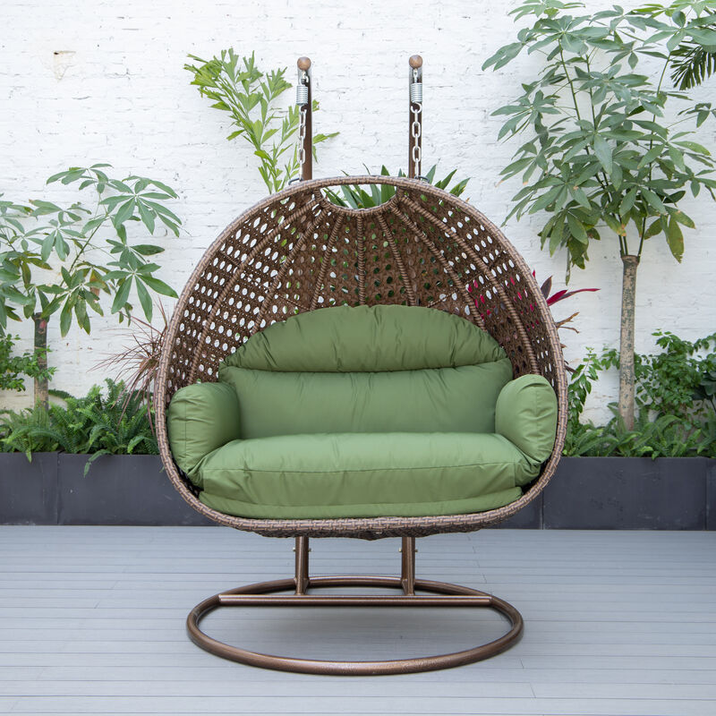 LeisureMod Mendoza Modern Wicker Hanging 2 person Egg Swing Chair Removable Cushion