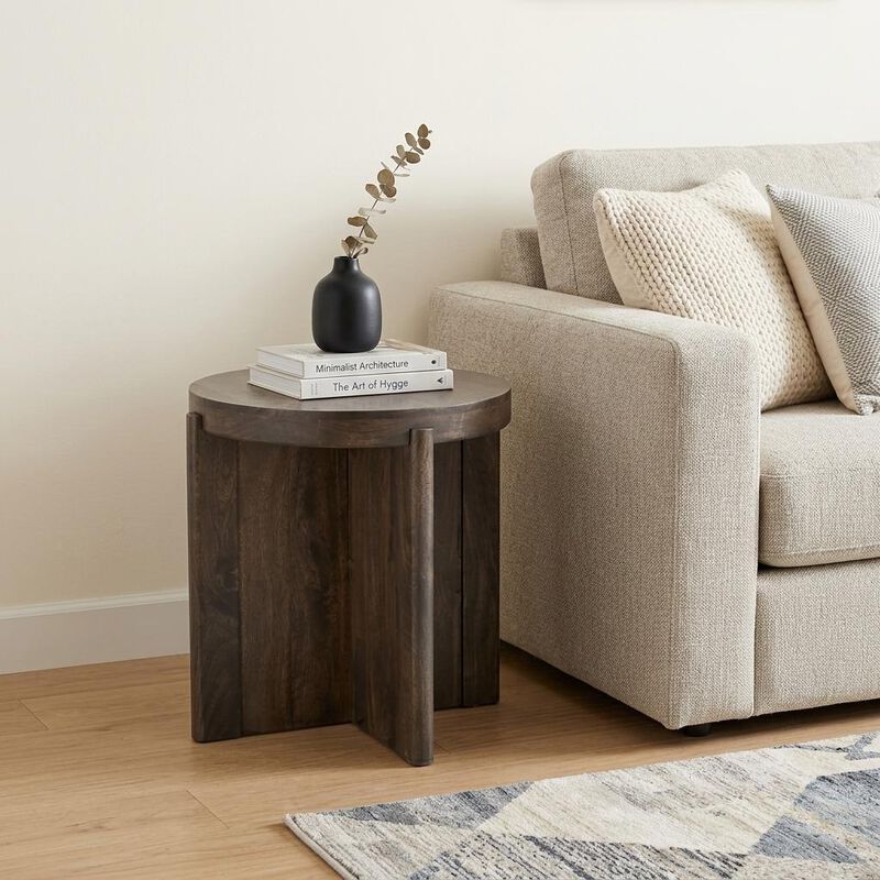 HomeRoots 24" Brown Solid Wood Round Cross Leg End Table image number 1