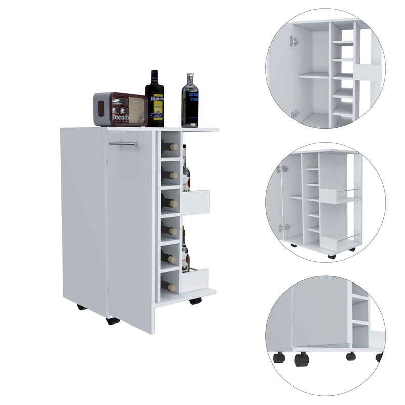 Streamdale Bartlet 2-Shelf 6-Bottle Bar Cart With Division White image number 2