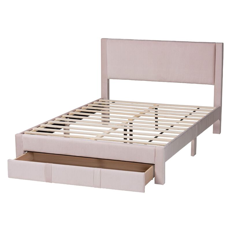 Baxton Studio Elora Modern Grey Pleated Velvet Queen Size Storage Bed