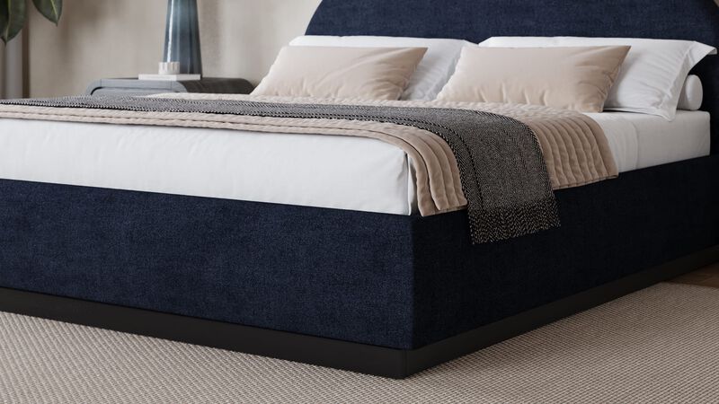 Flex California King-size Upholstered Bed in Blue Jeans Chenille
