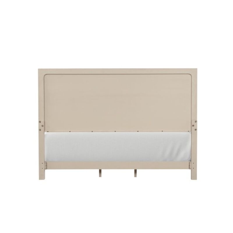 Rozie King Bed with Panel Style Headboard, Metal Legs, Light Oak Wood - Benzara