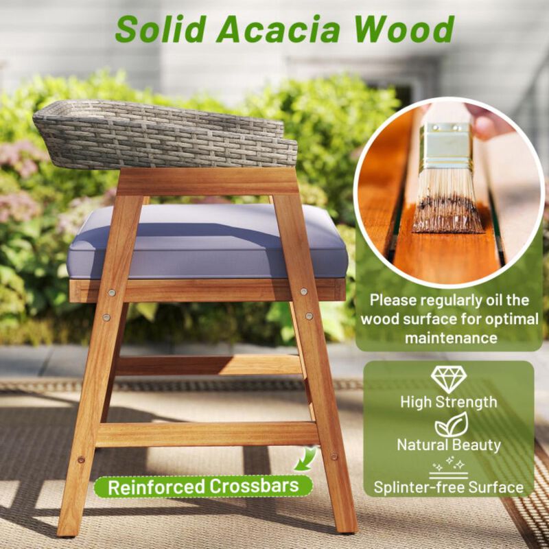 Hivvago Outdoor Acacia Wood Patio Wicker Dining Chairs Set of 4 with Seat Cushion