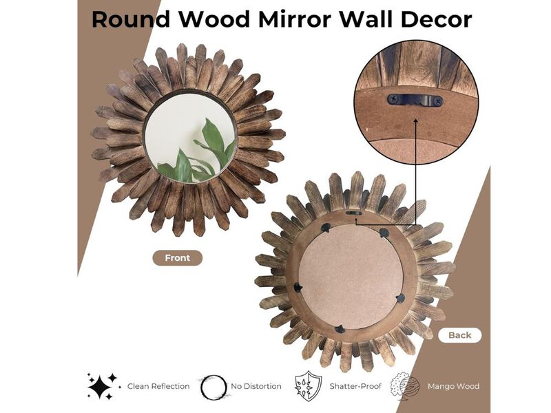 3-Piece Rustic Sunburst Mirror Set – 17" & 12" Boho Wood Wall Decor