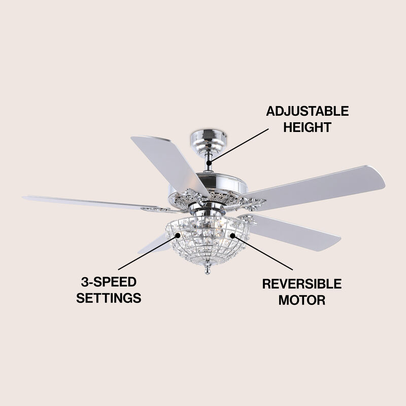Mandy 3-Light Glam Classic Crystal Dome Shade LED Ceiling Fan With Remote