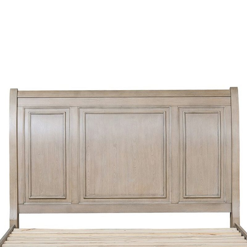 Sage Queen Sleigh Bed, 2 Drawer Footboard, Wire Brushed Smooth Gray Finish - Benzara image number 2
