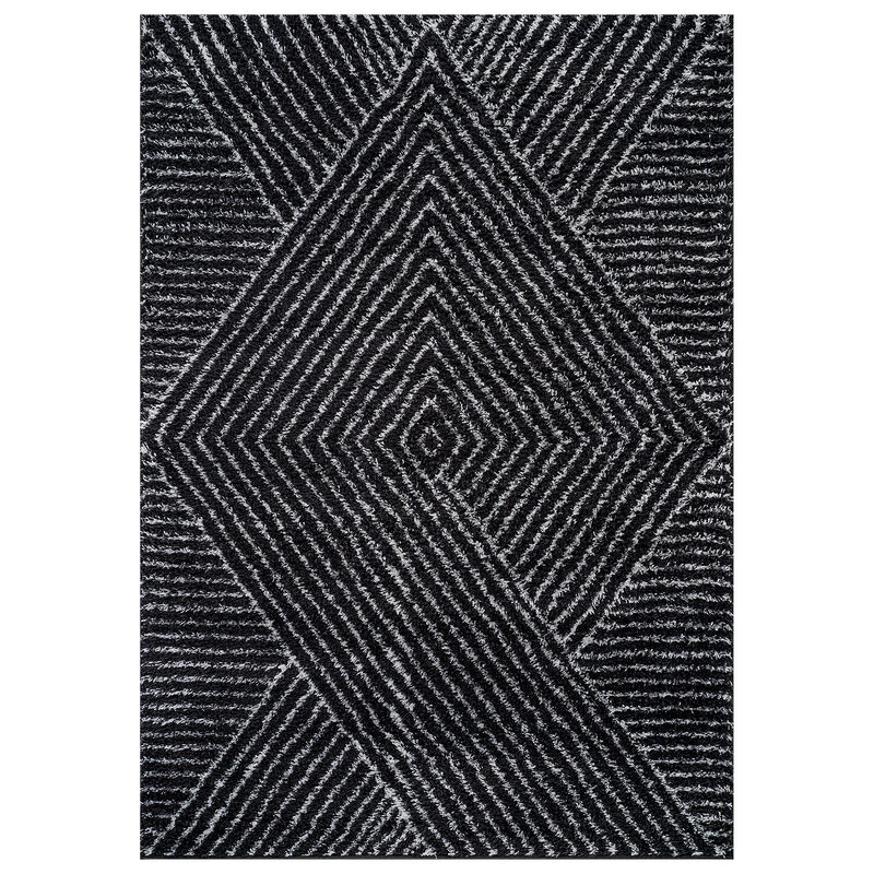 World Rug Gallery Minimal Stripe Geometric Shag Rug &ndash; Anthracite Dark Gray &ndash; Medium Pile &ndash; Cozy & Modern image number 0