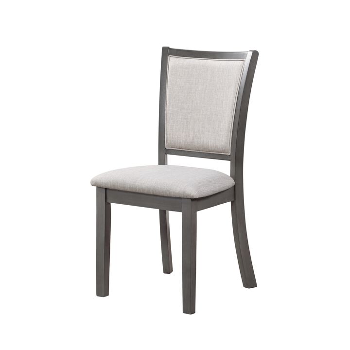 Han Dining Chair Set of 2, Light Gray Fabric, Dark Gray Solid Wood - Benzara