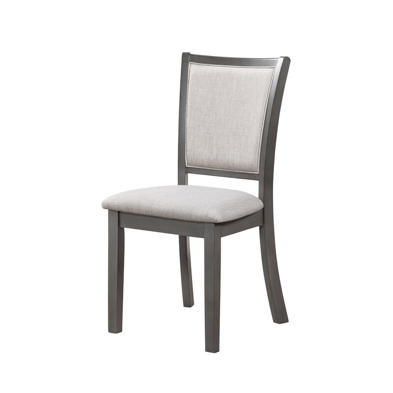 Han Dining Chair Set of 2, Light Gray Fabric, Dark Gray Solid Wood - Benzara