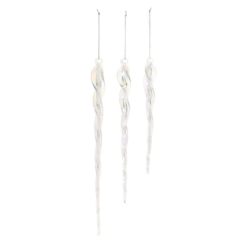 Glass Icicle Christmas Ornaments (Set of 18) – Elegant Hanging Frosted Look Drops for Seasonal Decorating