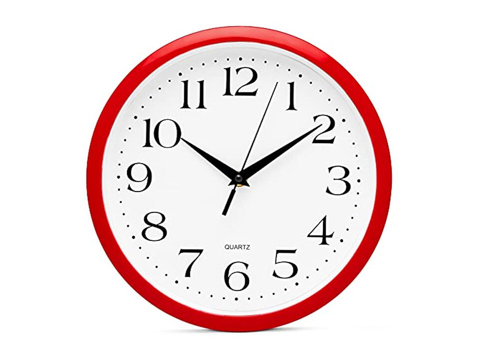 Red Wall Clock 12 Inch Silent Non Ticking Easy Read Battery Operated Home Decor