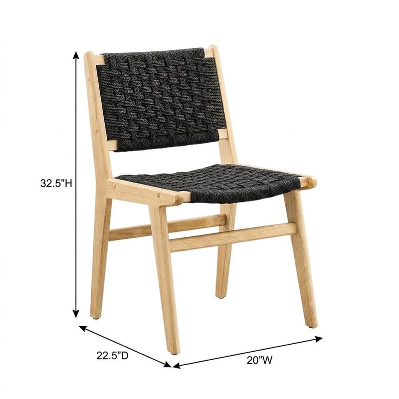 Woven Rope Wood Dining Side Chairs, Walnutt Black, Set of 2 image number 2
