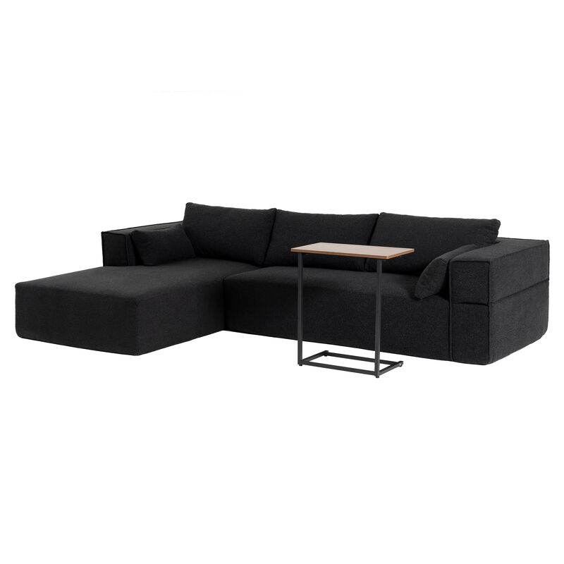 Whisen 112"Modular Sectional Sofa with Free Side Table,Wide Seat,Fully Compressed,Wrinkle-resistant Boucle Fabric Couch with Chaise,Free Combination,L-Shaped Sofa