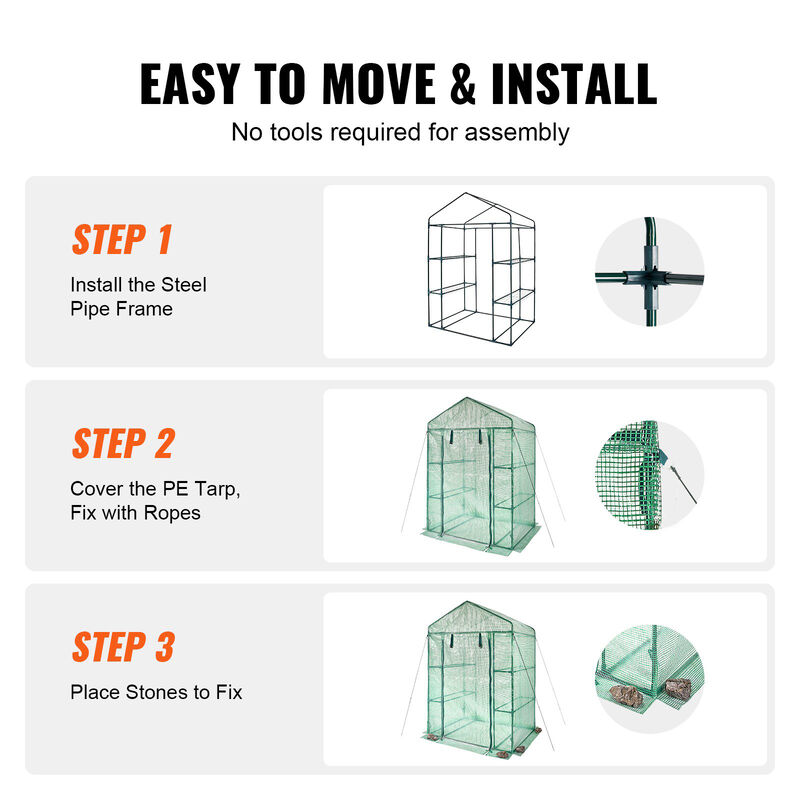 Portable Walk-in Greenhouse with Shelves, Roll-Up Windows, and Heavy-Duty PE Cover