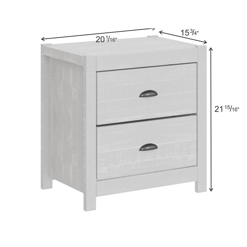 Albany Rustic Nightstand with Drawers, Bedside Table, End Table for Living Room Bedroom Assembled with Sturdy Solid Wood (White)