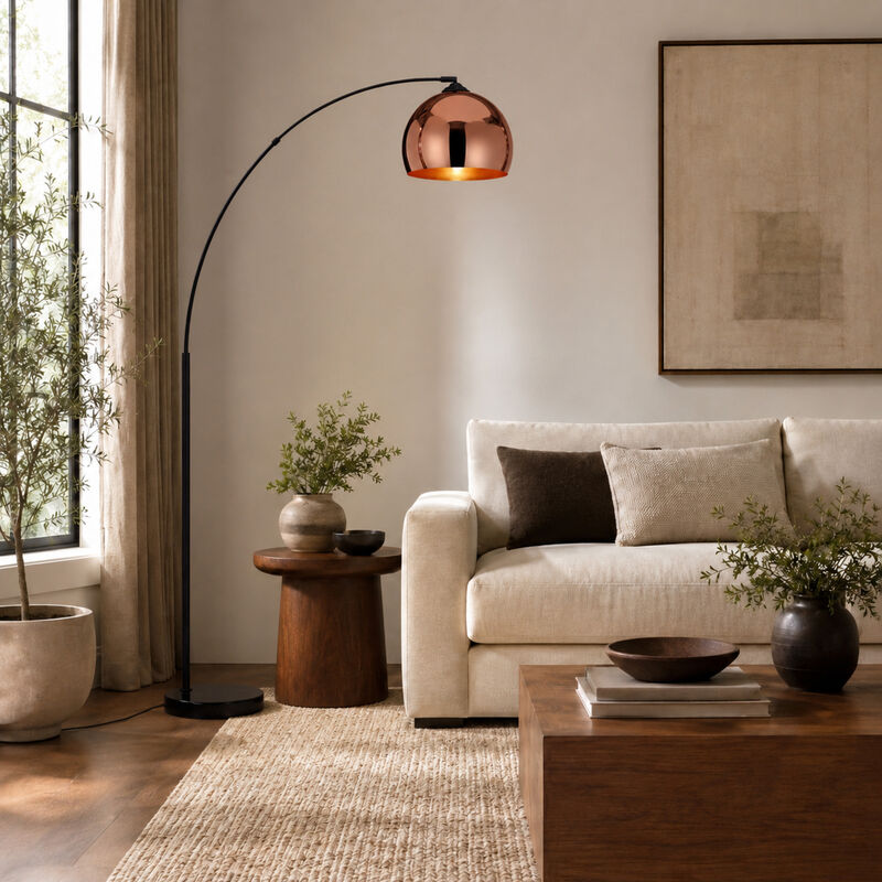 Arquer Arc 66" Metal Floor Lamp with Bell Shade, Rose Gold image number 5