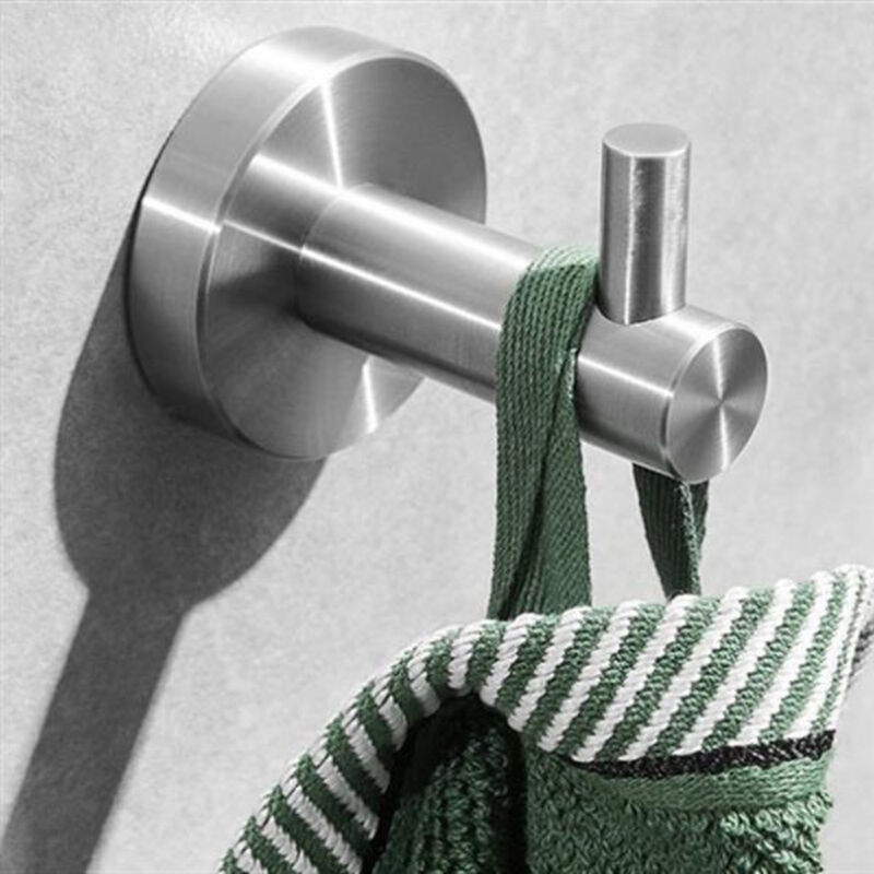 Brushed Silver Bathroom Accessories Set with Towel Bar & Hooks