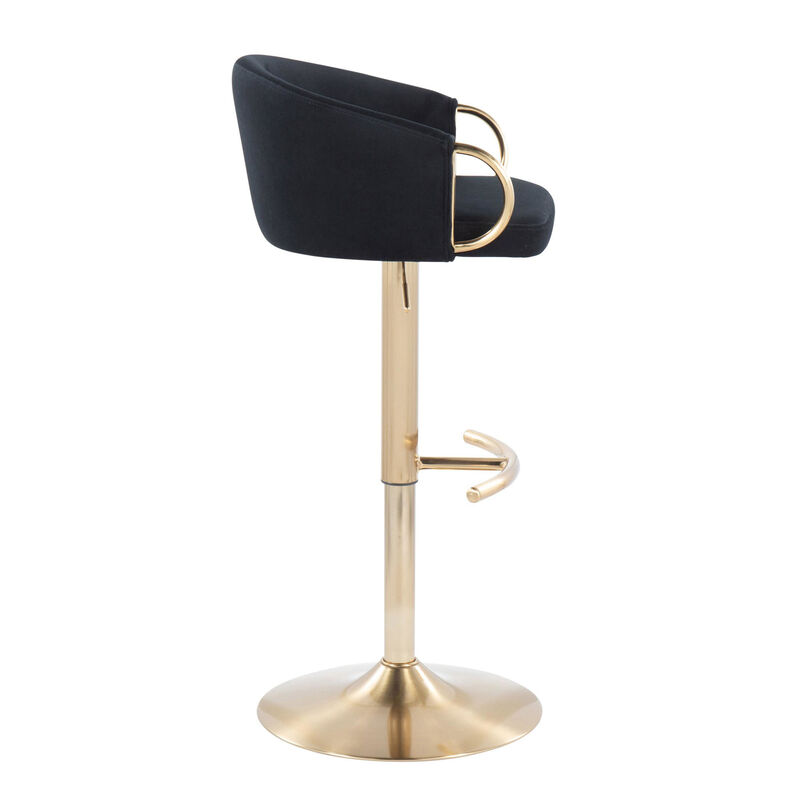 Lumisource Claire Contemporary/Glam Adjustable Bar Stool in Gold Metal, Velvet - Set of 2 image number 4