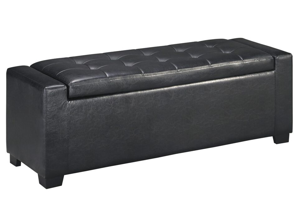 Leatherette Upholstered Storage Bench with Button Tufted Details, Black - Benzara