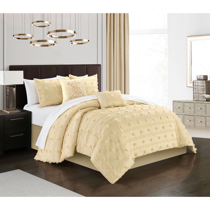 Chic Home Ahtisa Comforter Set Jacquard Floral Applique Design Bed in a Bag Sand, Queen image number 2