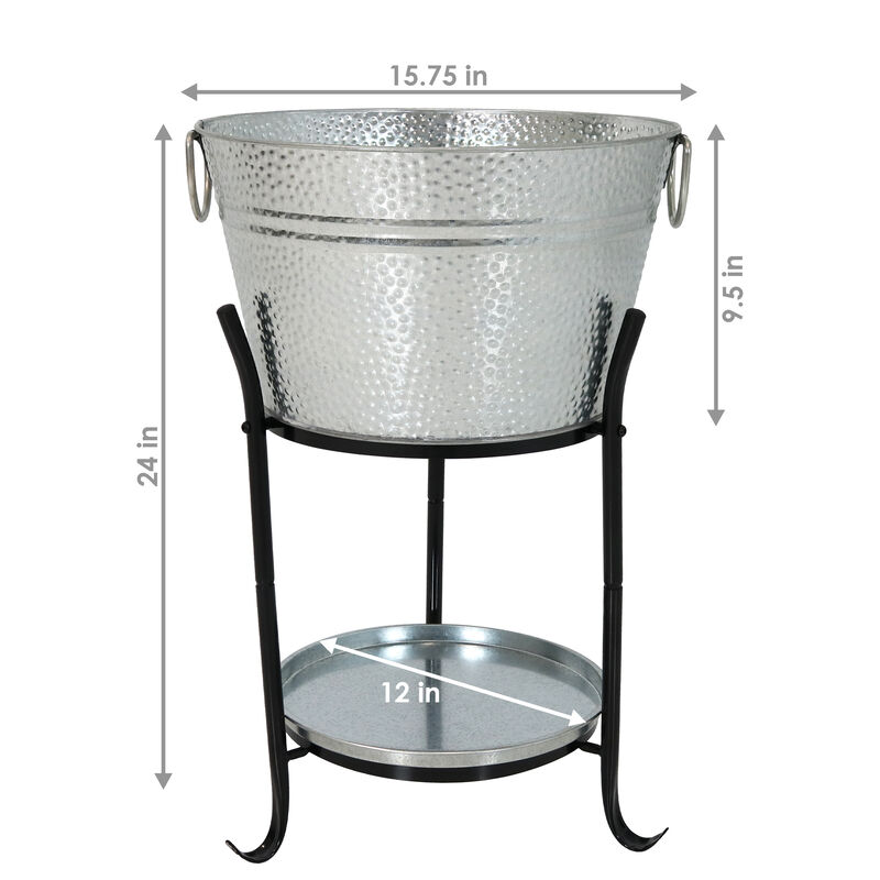 Sunnydaze Pebbled Stainless Steel Ice Bucket Cooler with Stand and Tray