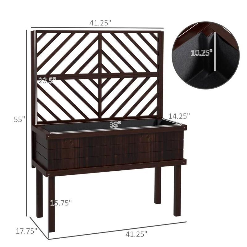 Hivvago Espresso Fir Wood Elevated Raised Garden Bed With Stylish Climbing Trellis