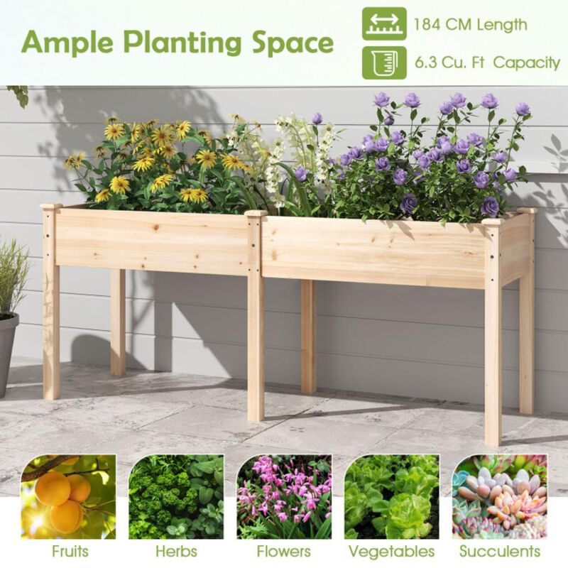 Hivvago Fir Wood Outdoor Raised Garden Bed with Divider Panel and Drainage Holes